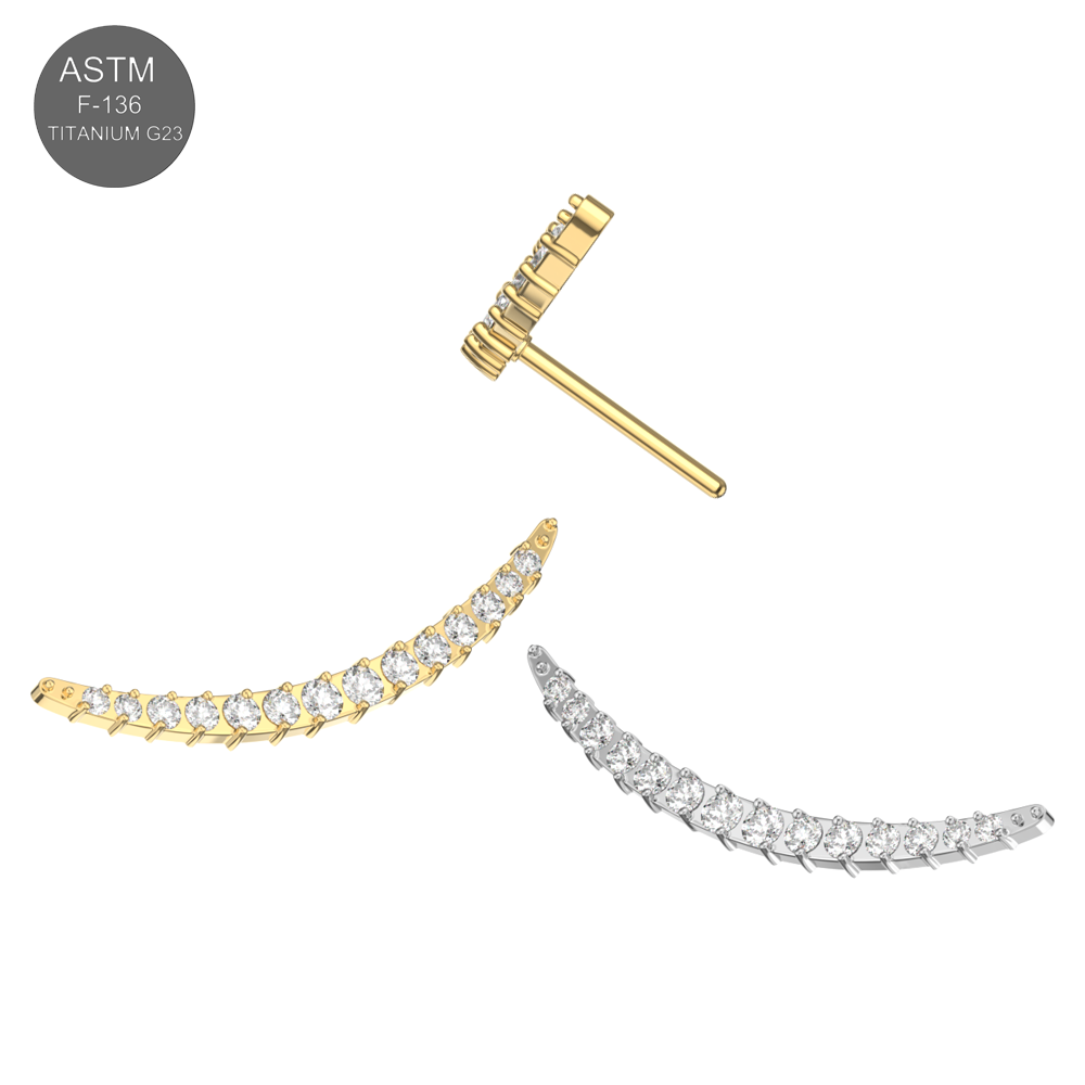 G23 Titanium CZ Jewelled Crescent Moon Threadless Pin Top - Monster Piercing