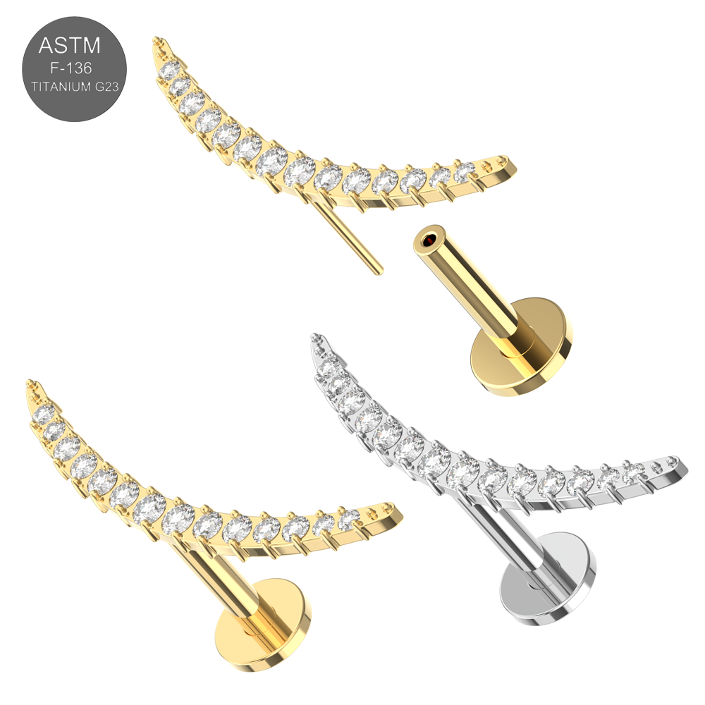 G23 Titanium CZ Jewelled Curved Thread-less Push-Fit With Flatback - Monster Piercing