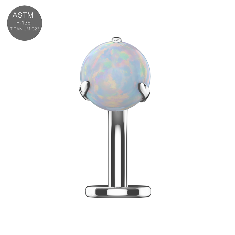 White opal G23 Titanium Opal Ball Jewelled Threadless Floating Belly Ring with ASTM F-136 titanium base for safe and elegant body jewelry.