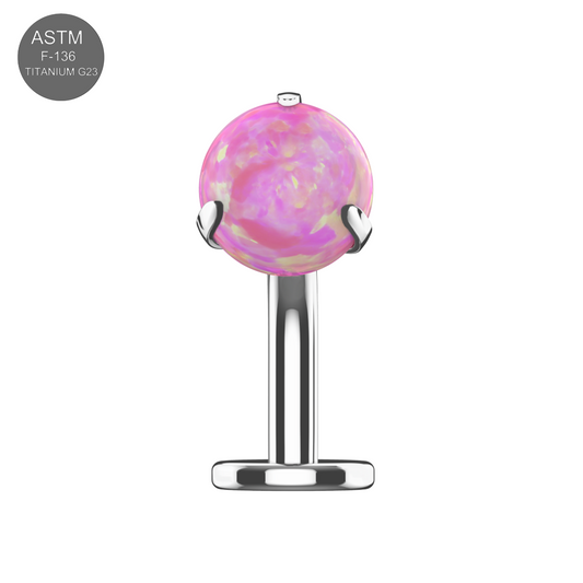 G23 Titanium Opal Ball Jewelled Threadless Floating Belly Ring in pink opal with ASTM F-136 titanium base, ideal for minimalist piercing styles.