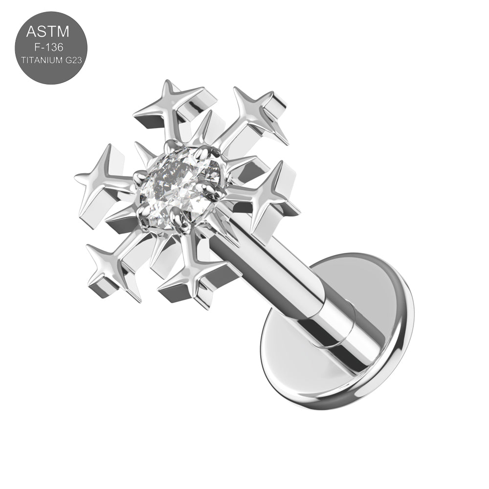G23 Titanium Snowflake CZ Top With Internal Thread Base Labret - Monster Piercing