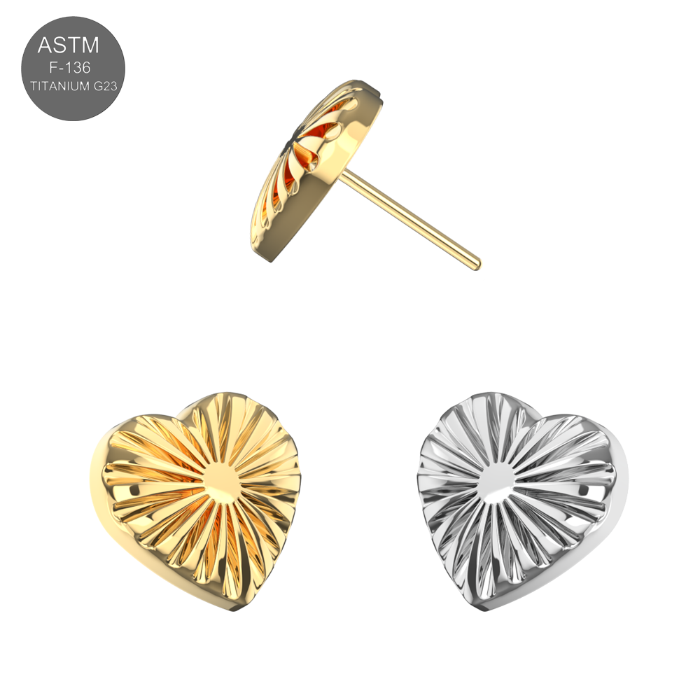 G23 Titanium Striped Heart Threadless Pin Plain Gold
