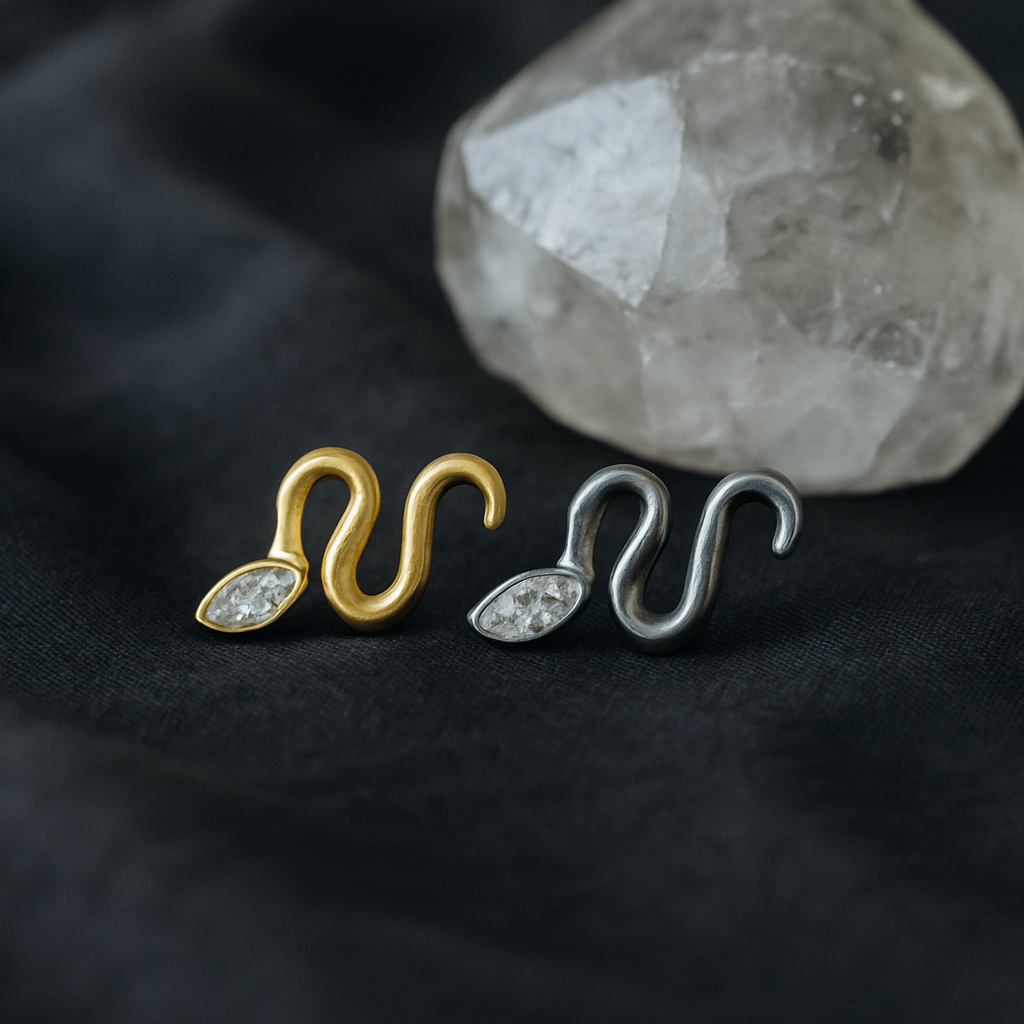 G23 Titanium Marquise CZ Snake Internally Threaded Flatback Stud - Monster Piercing