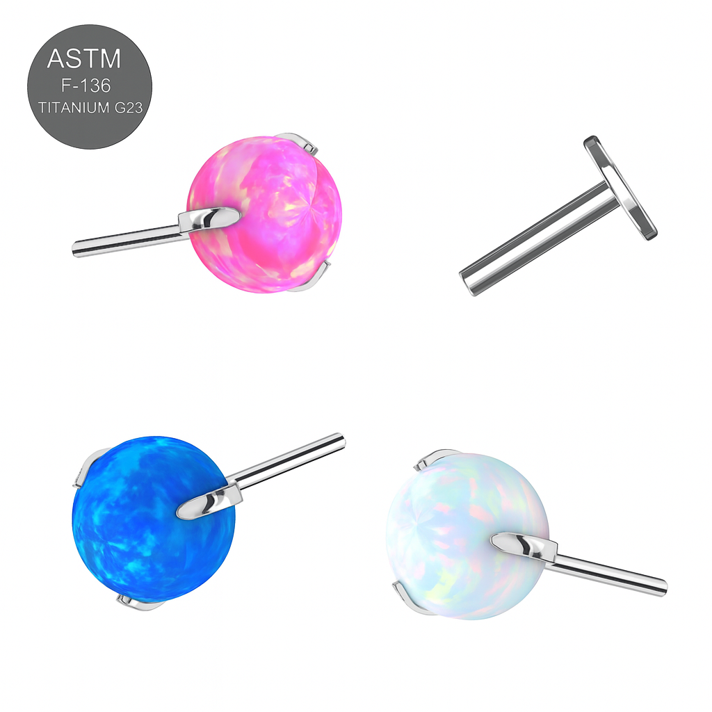 G23 Titanium Opal Ball Thread-less Push-Fit With Flatback Stud - Monster Piercing