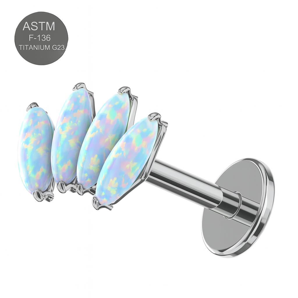 G23 Titanium Opal Marquise Jewelled Thread-less Push-Fit Top With Flatback Stud - Monster Piercing