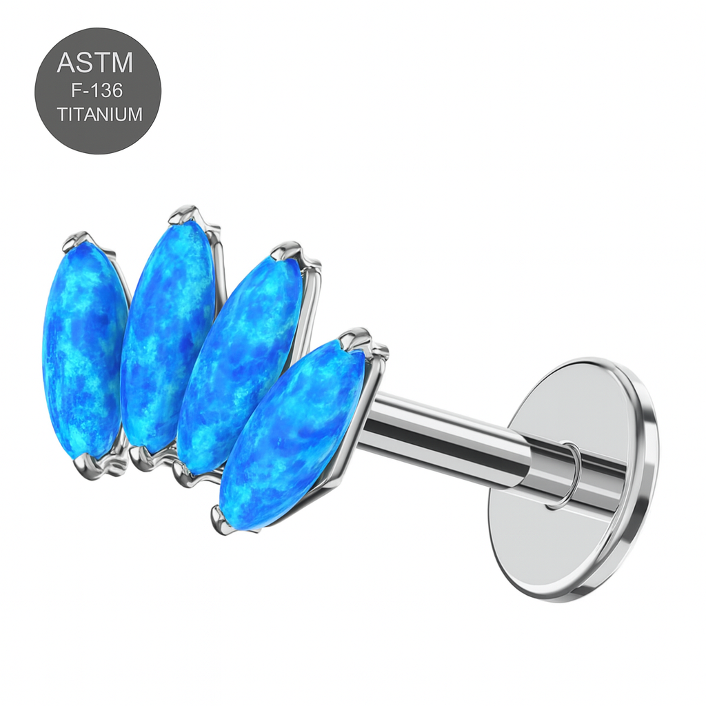 G23 Titanium Opal Marquise Jewelled Thread-less Push-Fit Top With Flatback Stud - Monster Piercing
