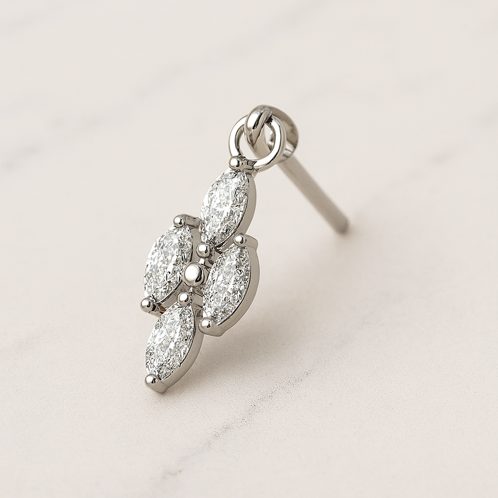 G23 Titanium 4 CZ Marquise Jewelled Hanging Threadless Pin Top - Monster Piercing