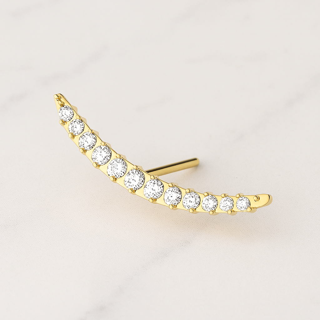 G23 Titanium CZ Jewelled Crescent Moon Threadless Pin Top - Monster Piercing