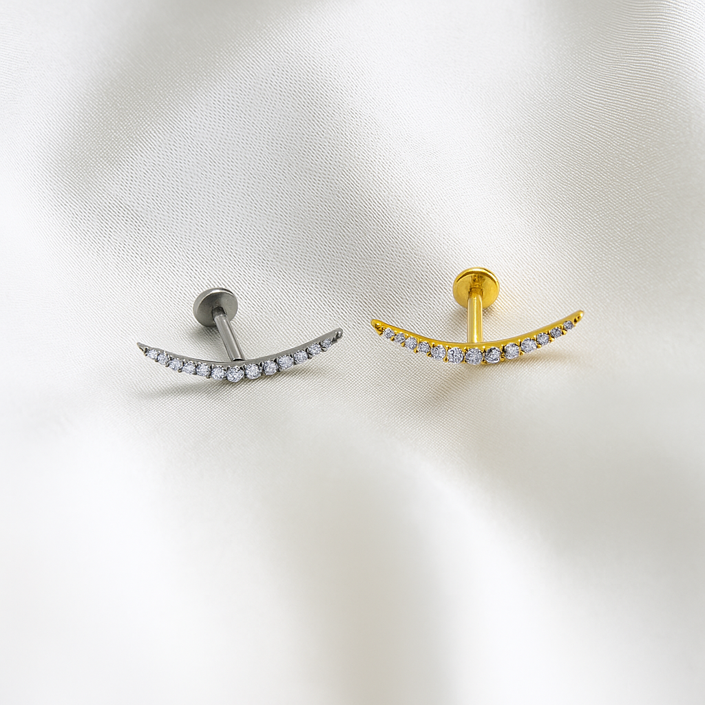 G23 Titanium CZ Jewelled Curved Thread-less Push-Fit With Flatback - Monster Piercing