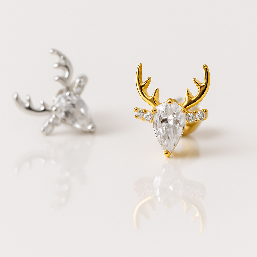 G23 Titanium CZ Jewelled Deer Thread-less Flatback Stud - Monster Piercing