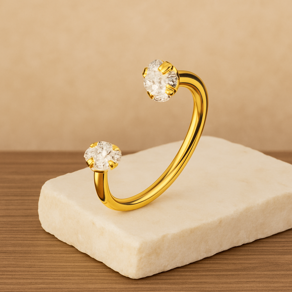 G23 Titanium Circular Barbell with Double Prong-Set CZ Gems - Monster Piercing