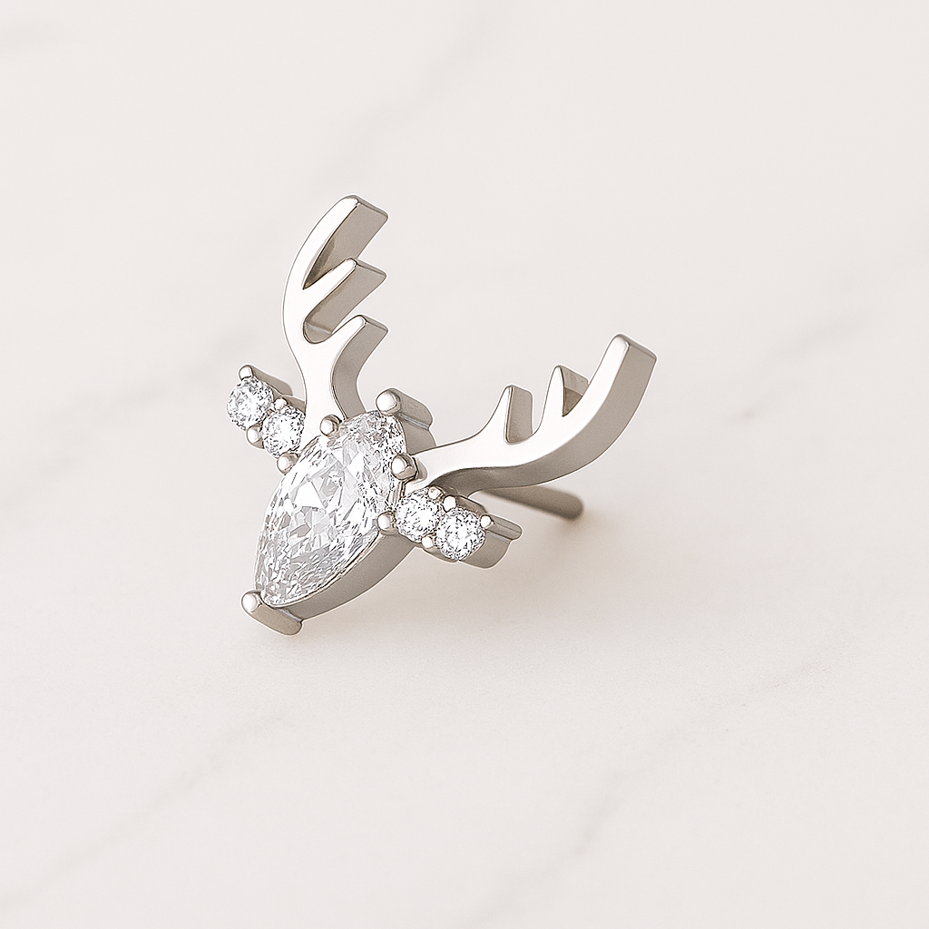 G23 Titanium Clear CZ Jewelled Deer Threadless Pin Top - Monster Piercing