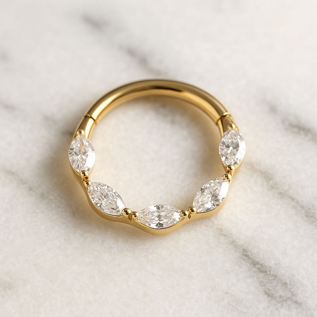 G23 Titanium Cubic Zirconia Marquise Linked Hinged Segment Clicker Ring - Monster Piercing