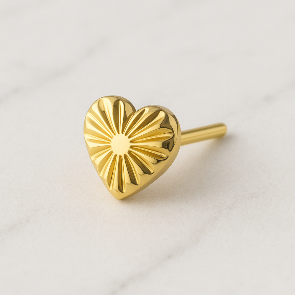 G23 Titanium Striped Heart Threadless Pin Plain Gold