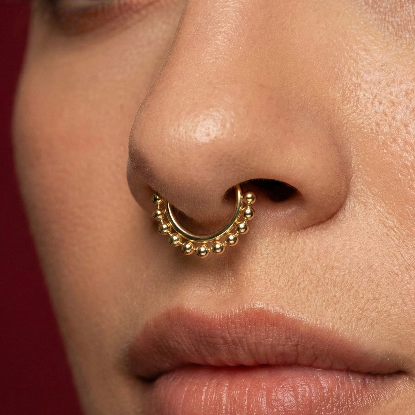 14K Gold Tribal Paved Balls Hinged Segment Clicker Ring