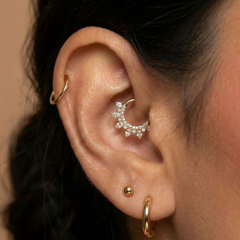 G23 Titanium Cubic Zirconia Studded Marquise Tiara Hinged Segment Clicker Ring