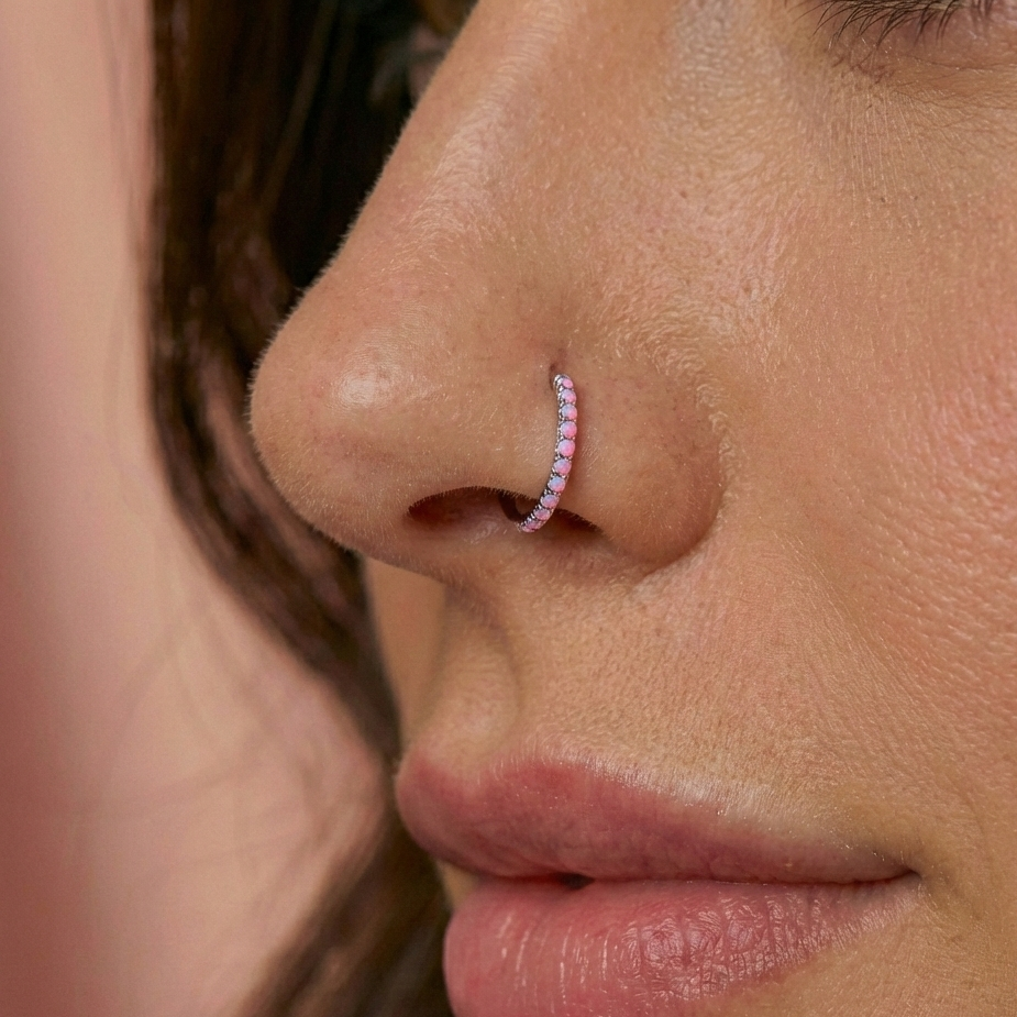 316L Surgical Steel Inlaid Opal Hinged Clicker Segment Ring