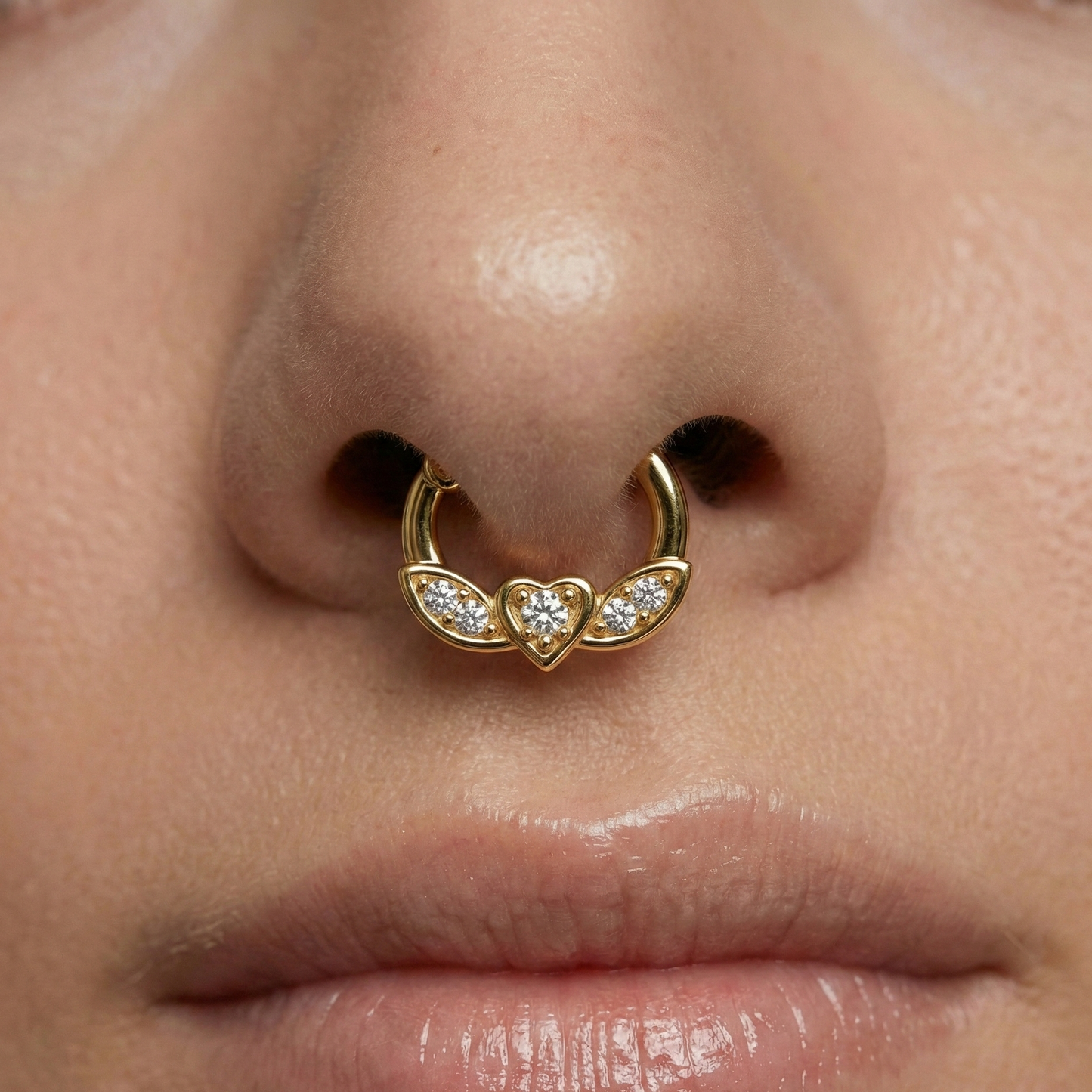 316L Surgical Steel PVD Micro Paved CZ Flying Heart Septum Clicker Ring