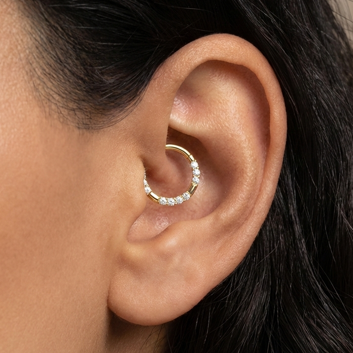 9K Gold Cubic Zirconia Hinged Segment Clicker Ring