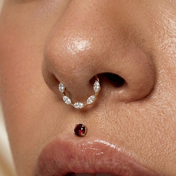 G23 Titanium Cubic Zirconia Marquise Linked Hinged Segment Clicker Ring