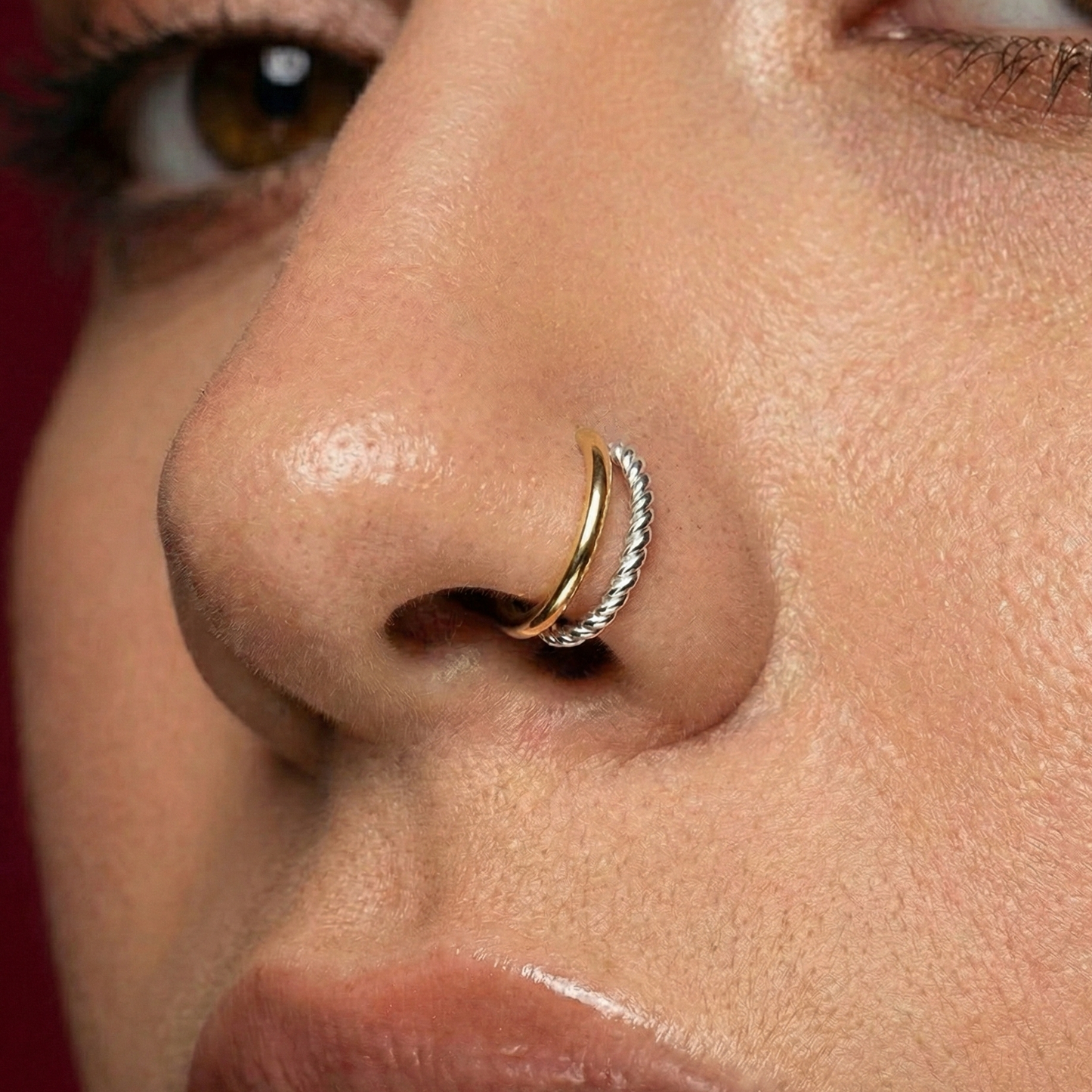 14K Gold with white Gold Double Stack Hinged Segment Clicker Ring