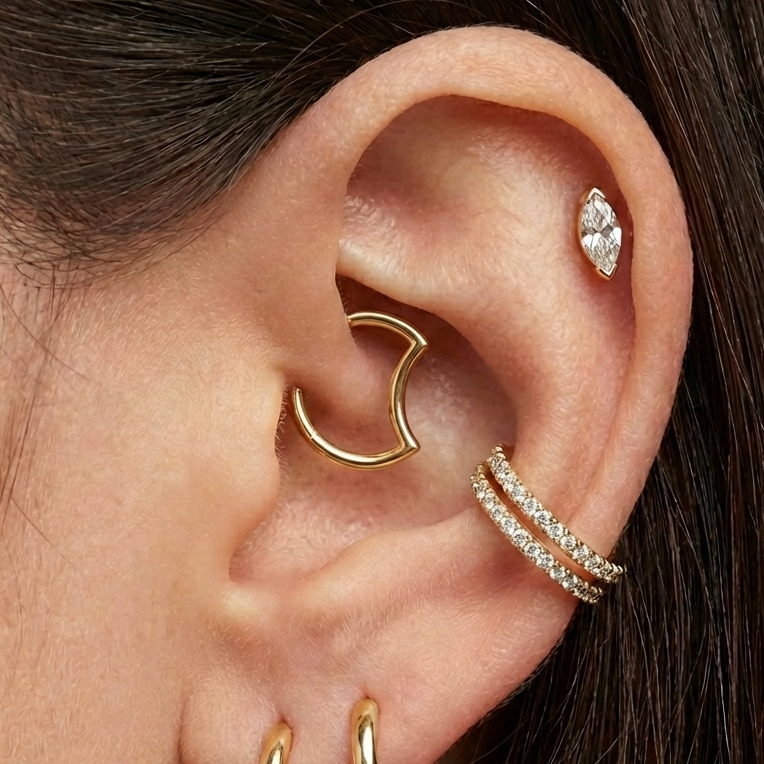 14K Gold Crescent Segment Clicker Ring