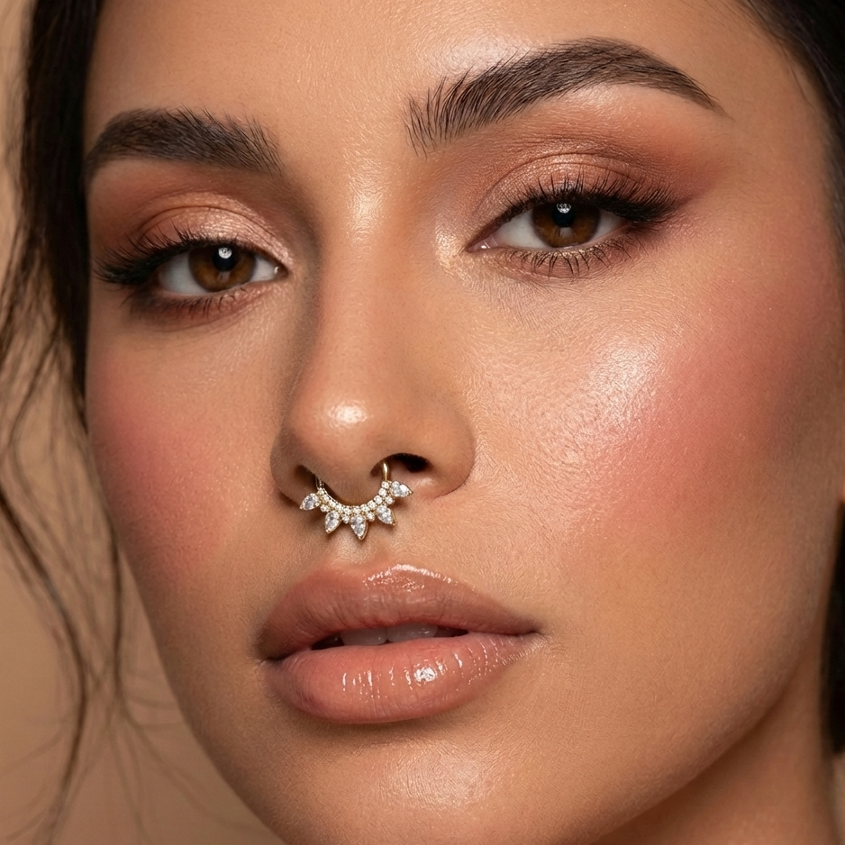 G23 Titanium Cubic Zirconia Studded Marquise Tiara Hinged Segment Clicker Ring