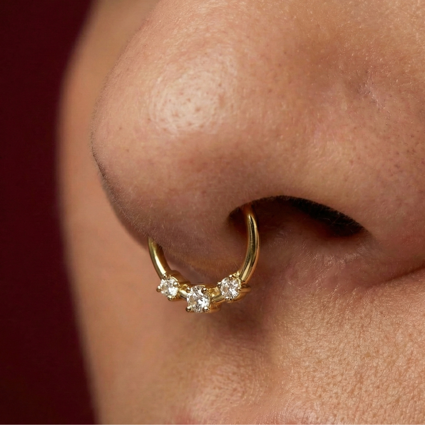 14K Gold Triple CZ Hinged Segment Clicker Ring