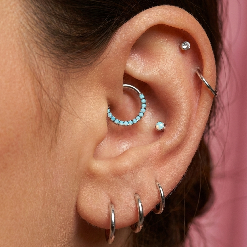 925 Sterling Silver Round CZ Jewelled Threadless Heart Base Flatback Stud