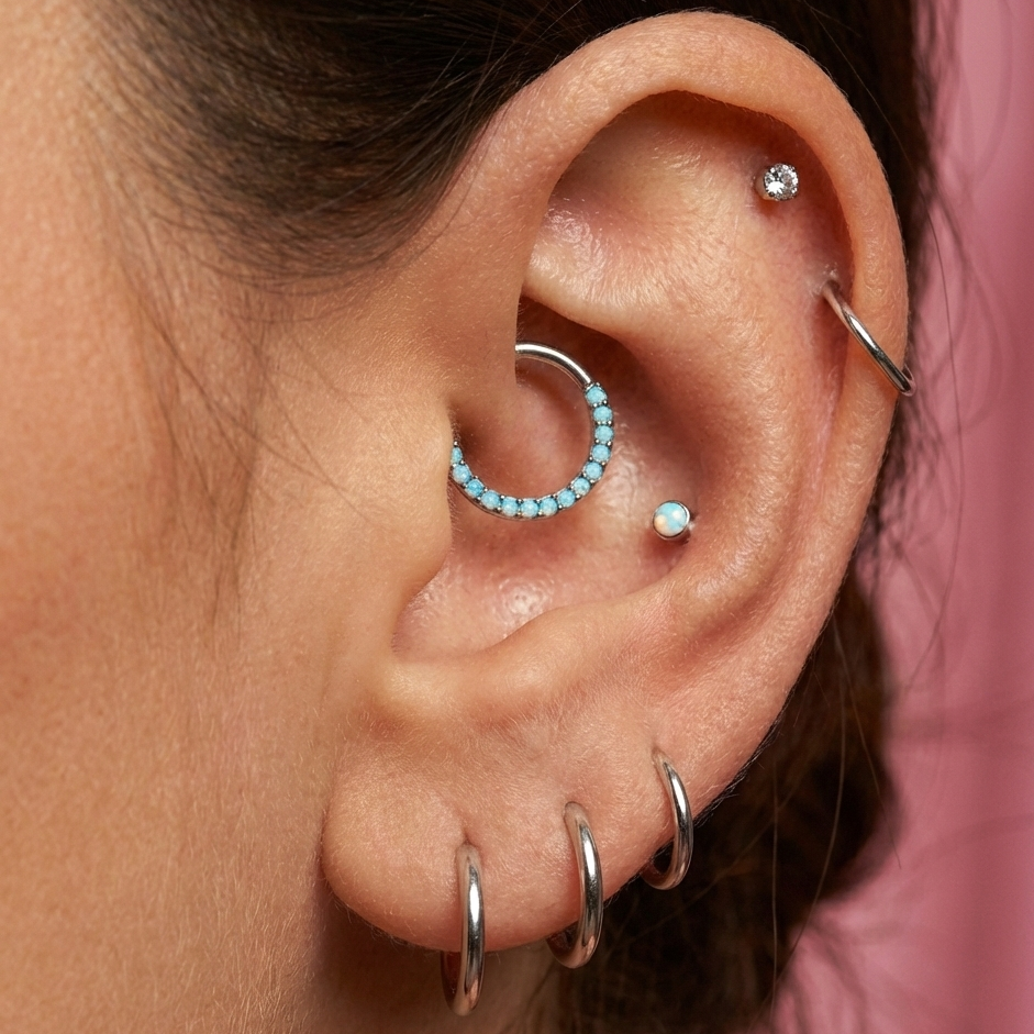 316L Surgical Steel Opal Studded Hinged Clicker Segment Ring