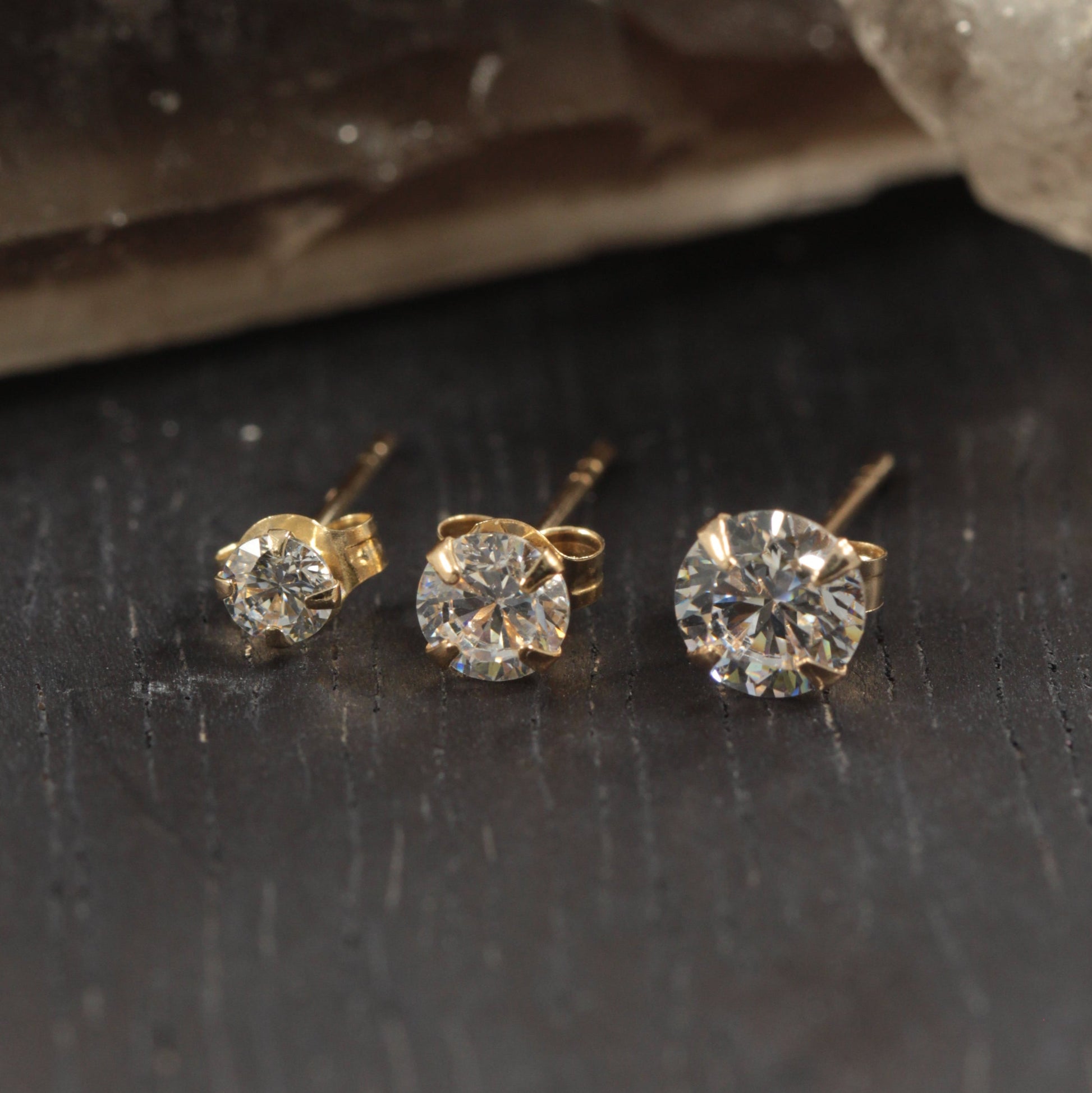 14K Solid Yellow Gold CZ Ear Stud - Monster Piercing