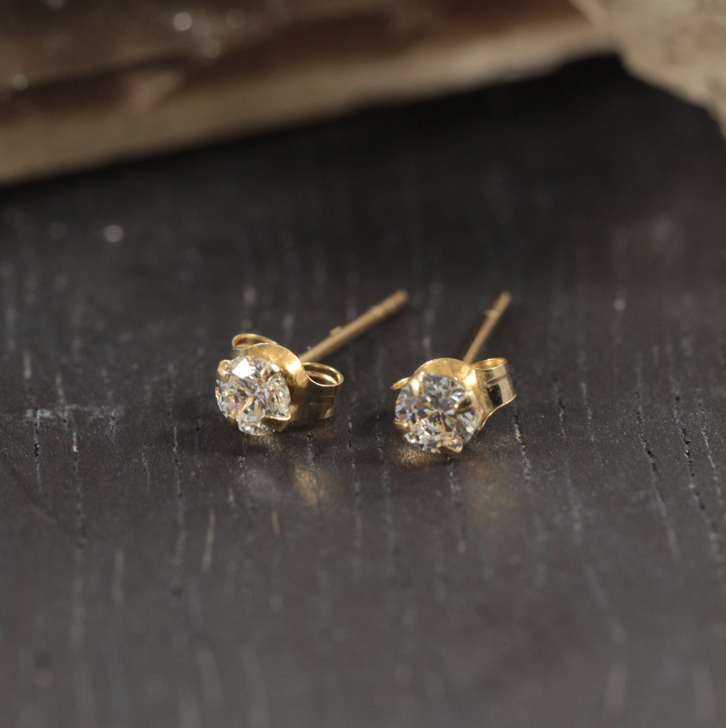 14K Solid Yellow Gold CZ Ear Stud - Monster Piercing
