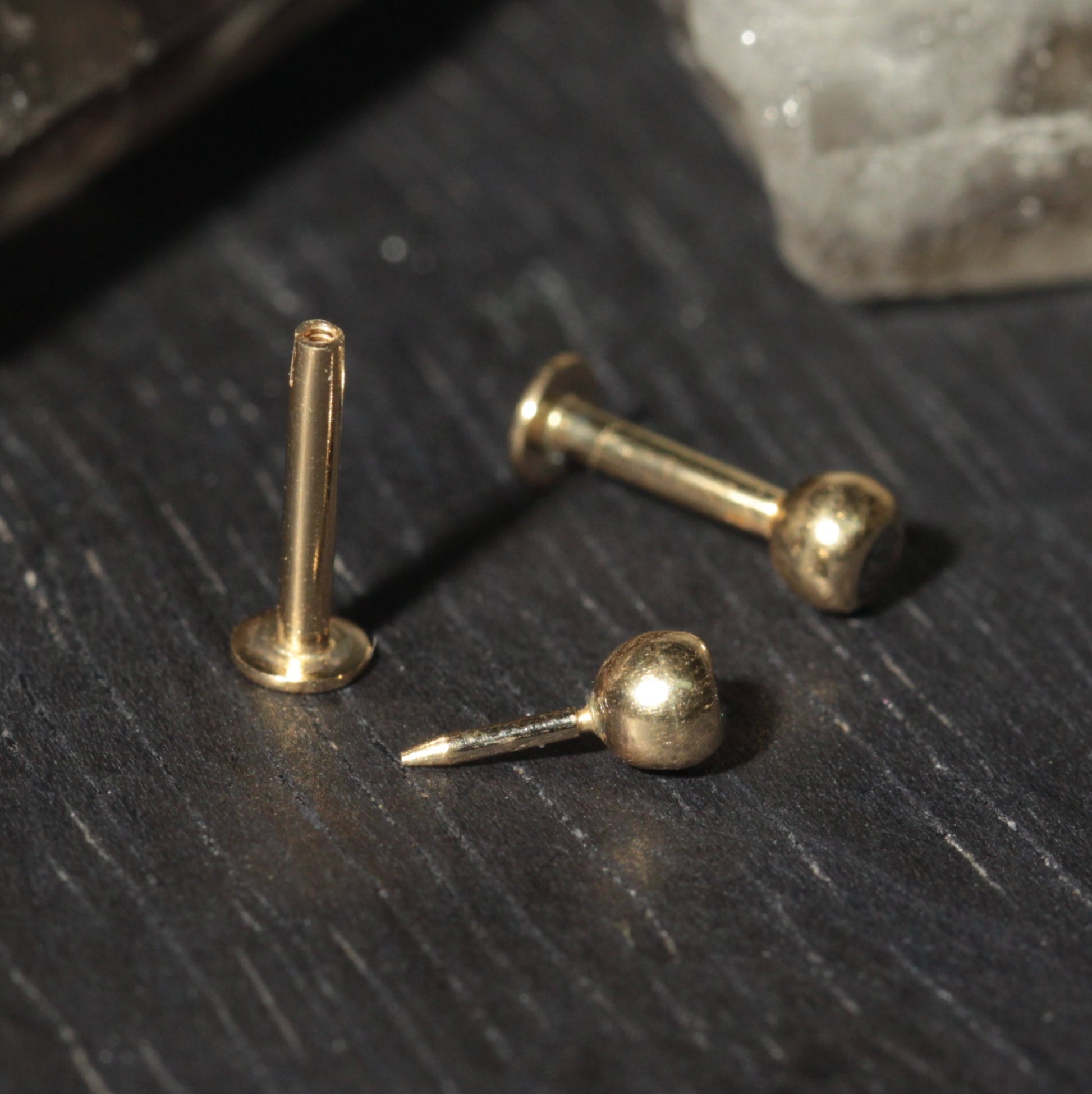 14K Gold Round CZ Jewelled Push-Fit Labret with Flatback Stud - Monster Piercing