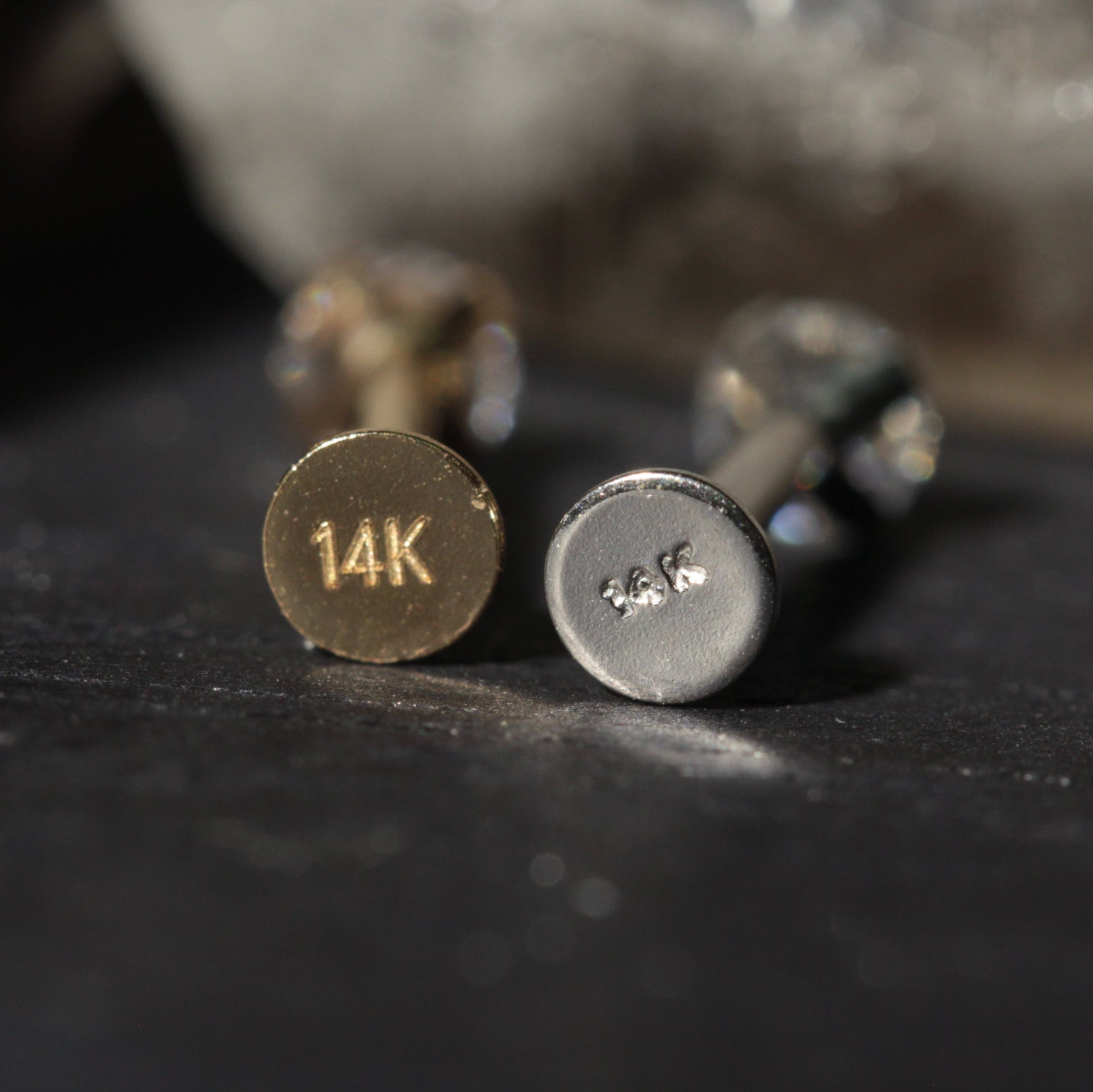 14K Gold Lip Labret with Round Cubic Zirconia Push Fit Top - Monster Piercing