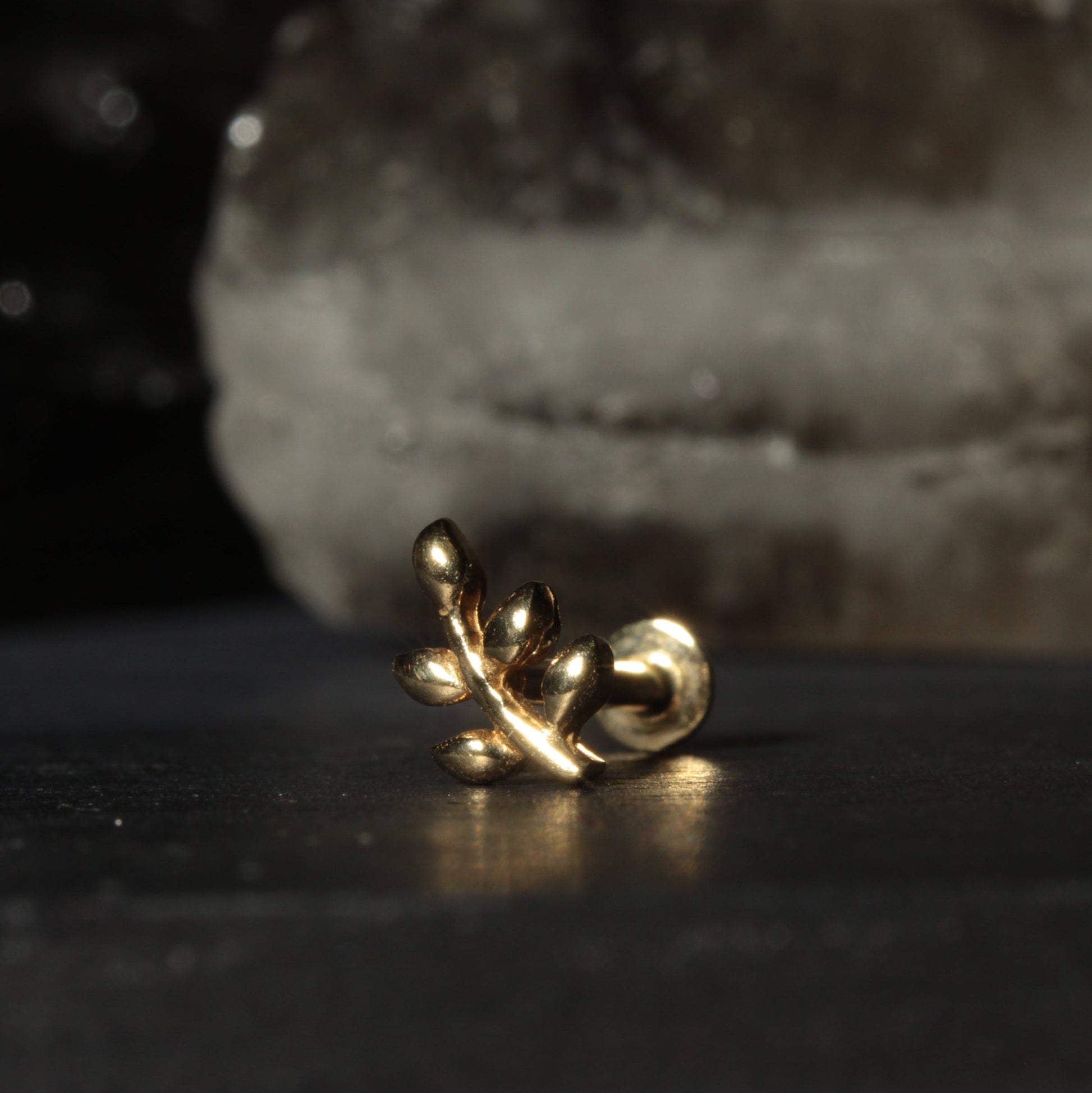 14K Gold Leaves Internally Threaded Screw Fit Stud - Monster Piercing