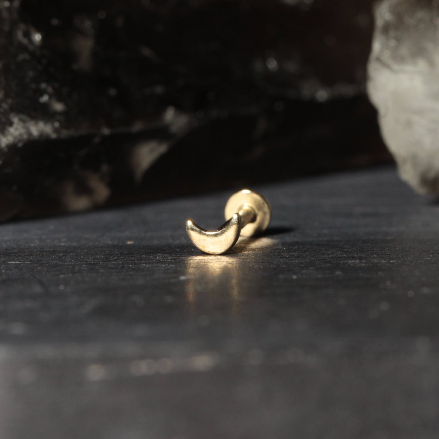 14K Gold Internally Threaded Crescent Moon Screw Fit Labret Ring - Monster Piercing