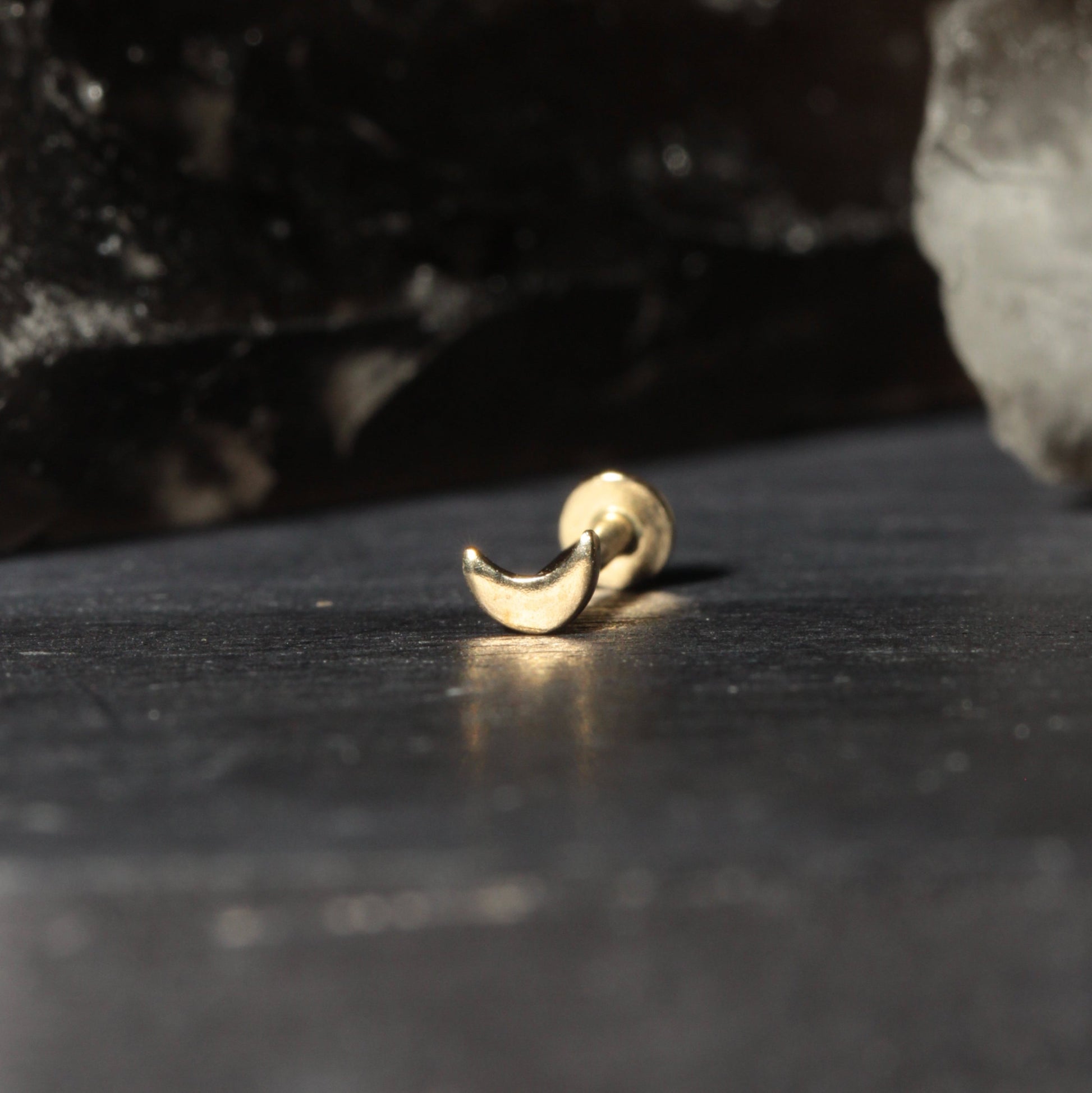 14K Gold Internally Threaded Crescent Moon Screw Fit Labret Ring - Monster Piercing