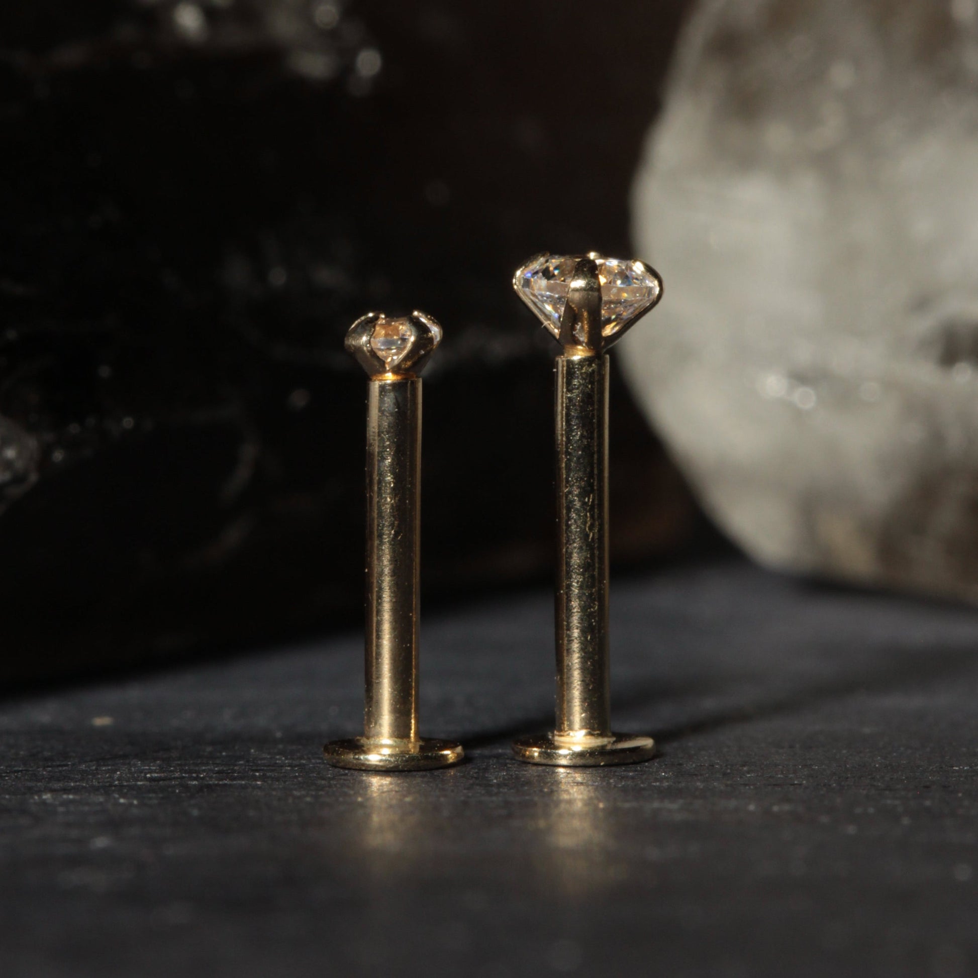 14K Gold Round Cubic Zirconia Jewelled Push Fit Top - Monster Piercing