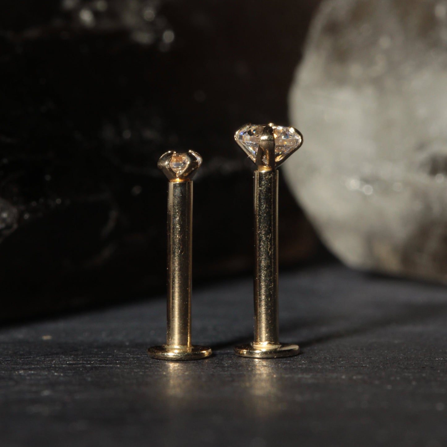 14K Gold Round Cubic Zirconia Top Internally Threaded Stud - Monster Piercing