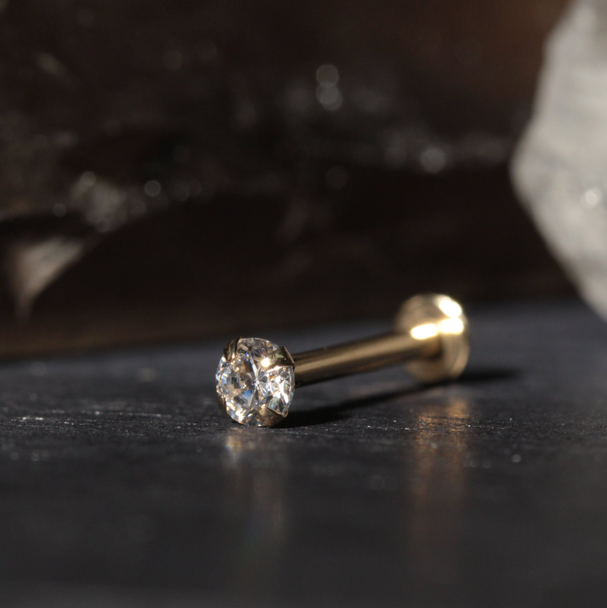 14K Gold Round Cubic Zirconia Jewelled Push Fit Top - Monster Piercing