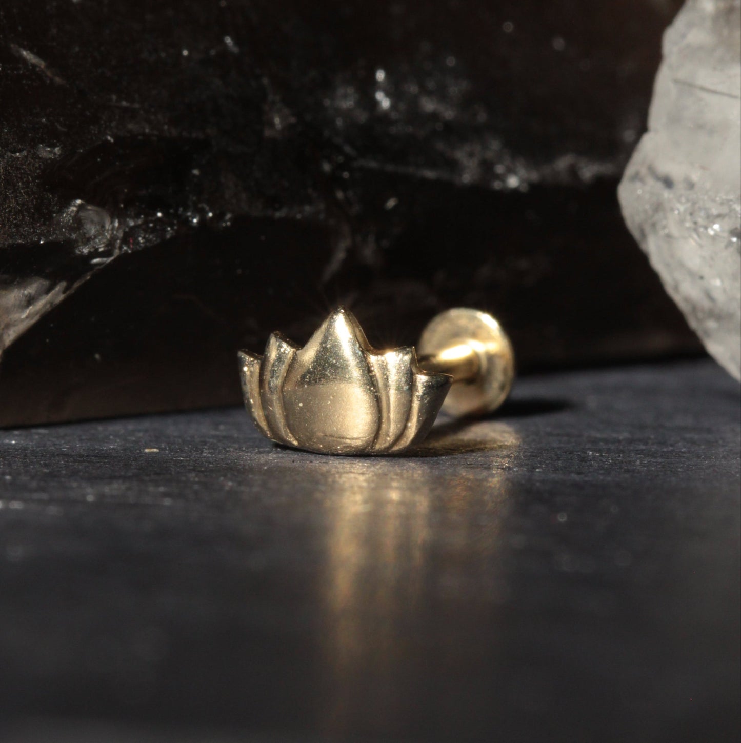 14K Gold Lotus Internally Threaded Screw Fit Stud - Monster Piercing