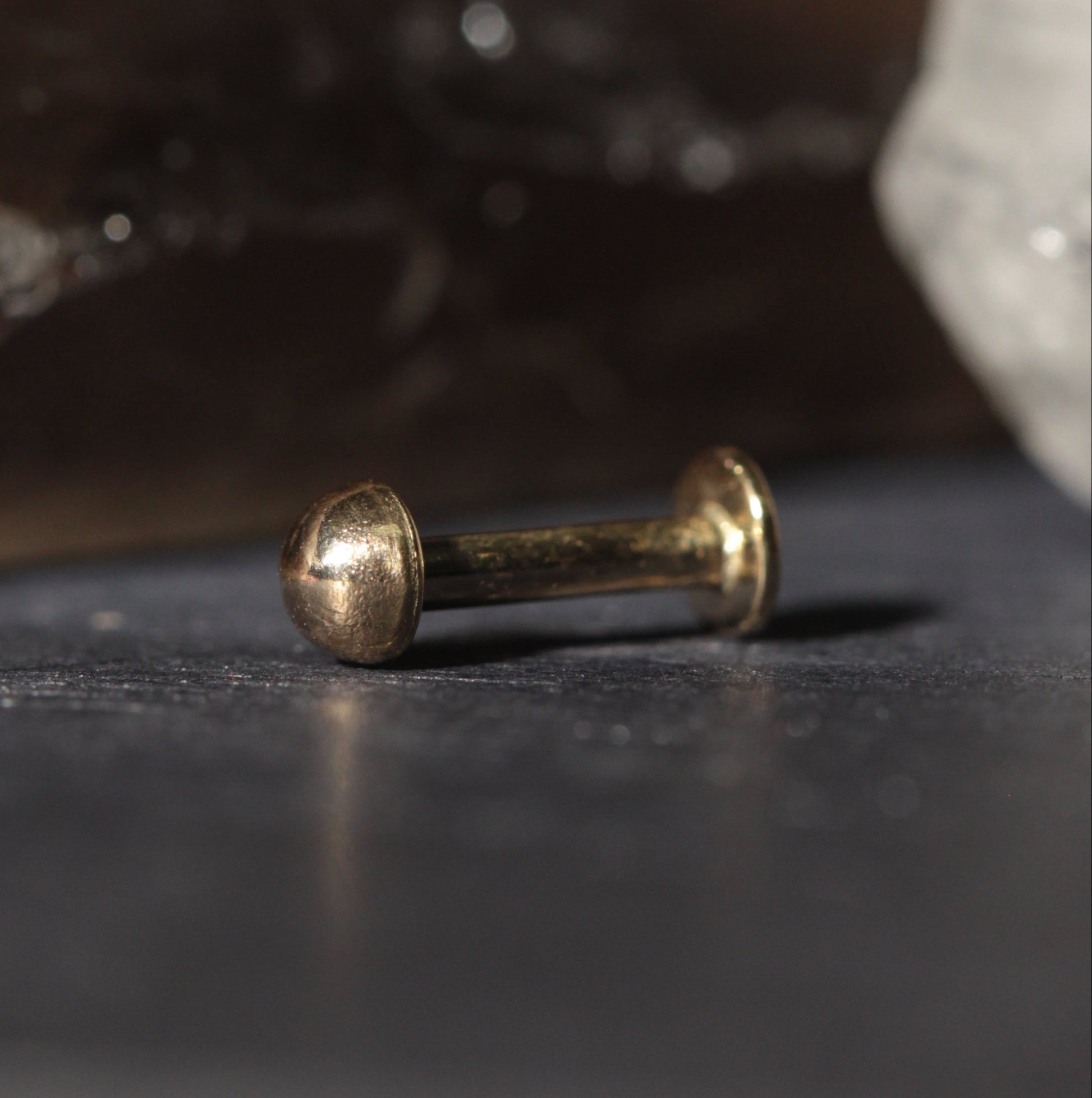 14K Gold Internally Threaded Half Ball Top Flat Back Stud - Monster Piercing