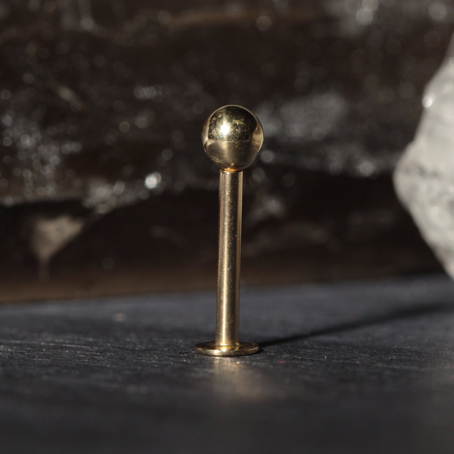 14K Gold Internally Threaded Full Ball Top Flatback Stud - Monster Piercing