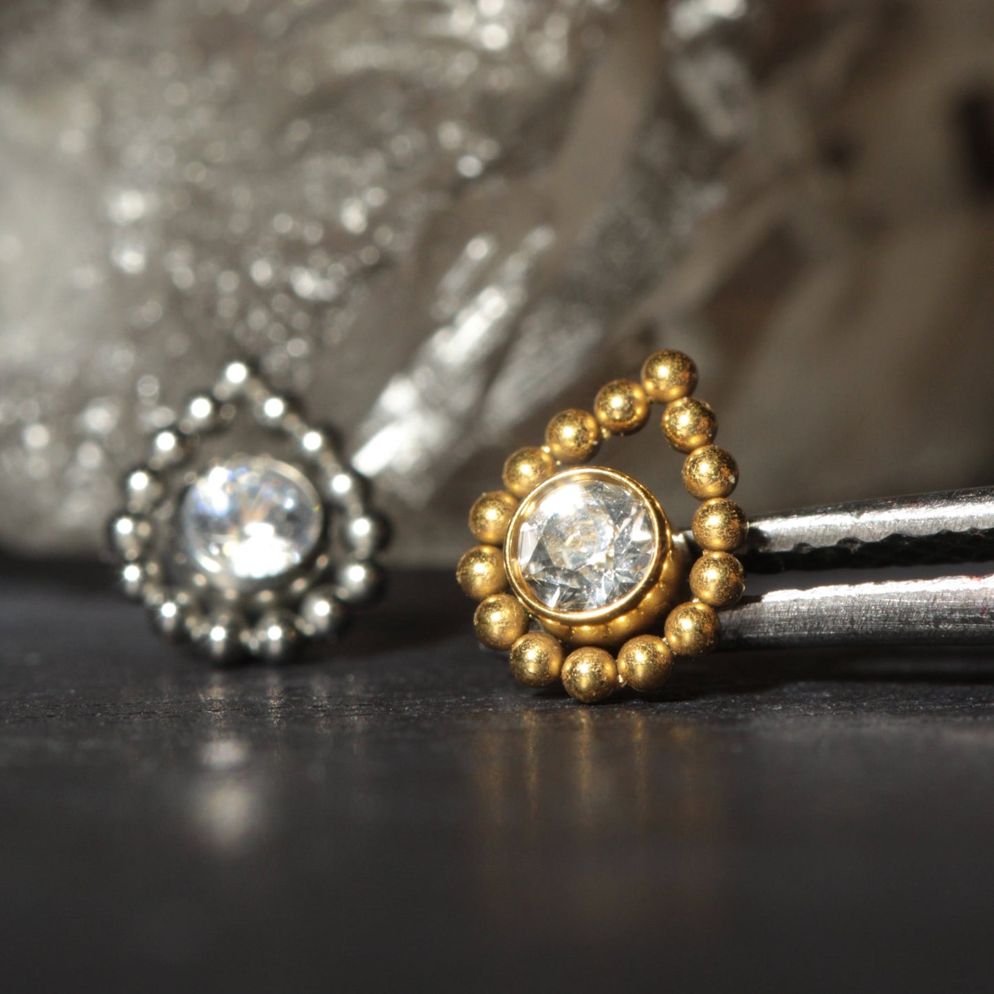 G23 Titanium Bezel Set CZ with Tear Shaped Internally Threaded Flat-Back Stud - Monster Piercing