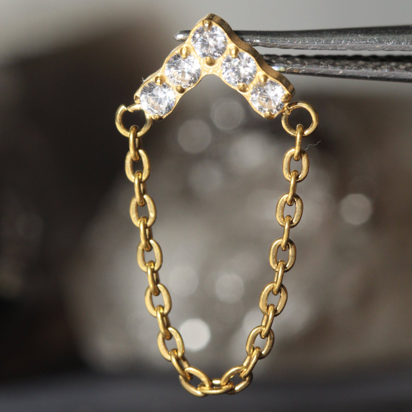 G23 Titanium CZ Jewelled Chevron V Shape Internally Threaded Flatback Stud - Monster Piercing