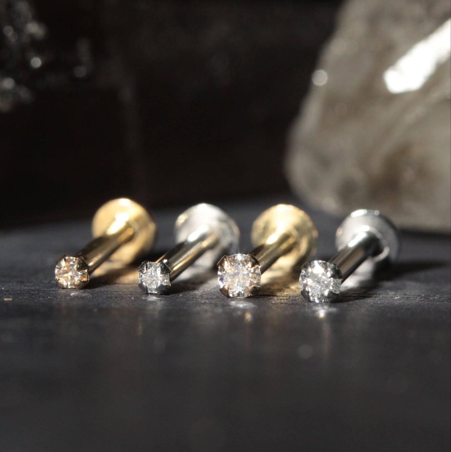 14K Gold with Lab Grown Diamond Jewelled Push Fit Top - Monster Piercing