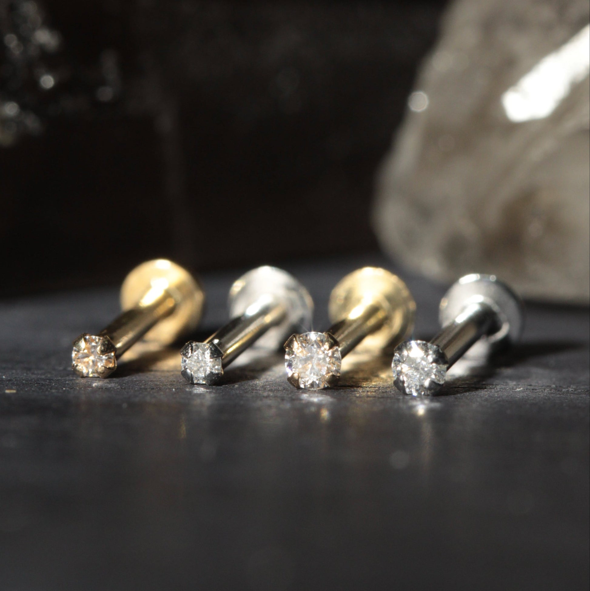 14K Gold with Lab Grown Diamond Jewelled Push Fit Top - Monster Piercing