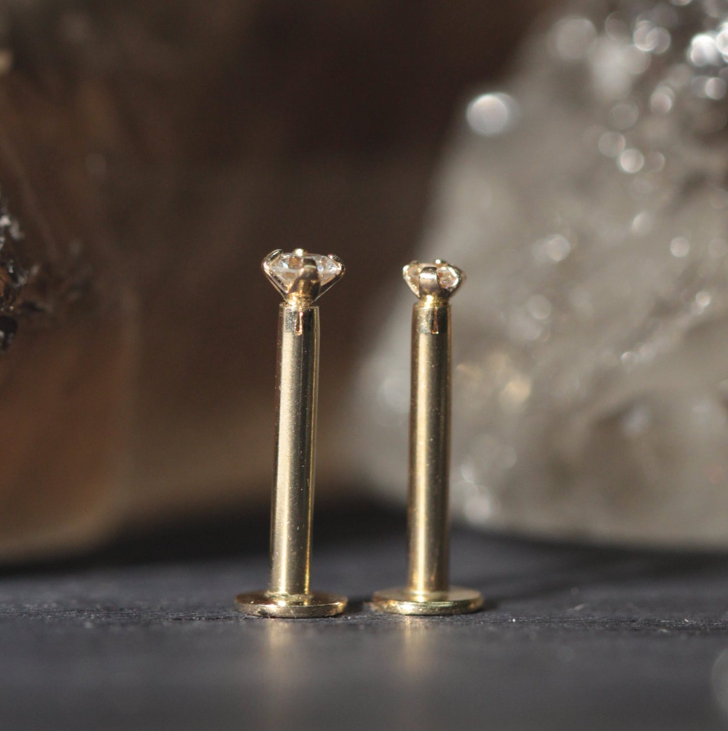 14K Gold with Lab Grown Diamond Jewelled Push Fit Top - Monster Piercing