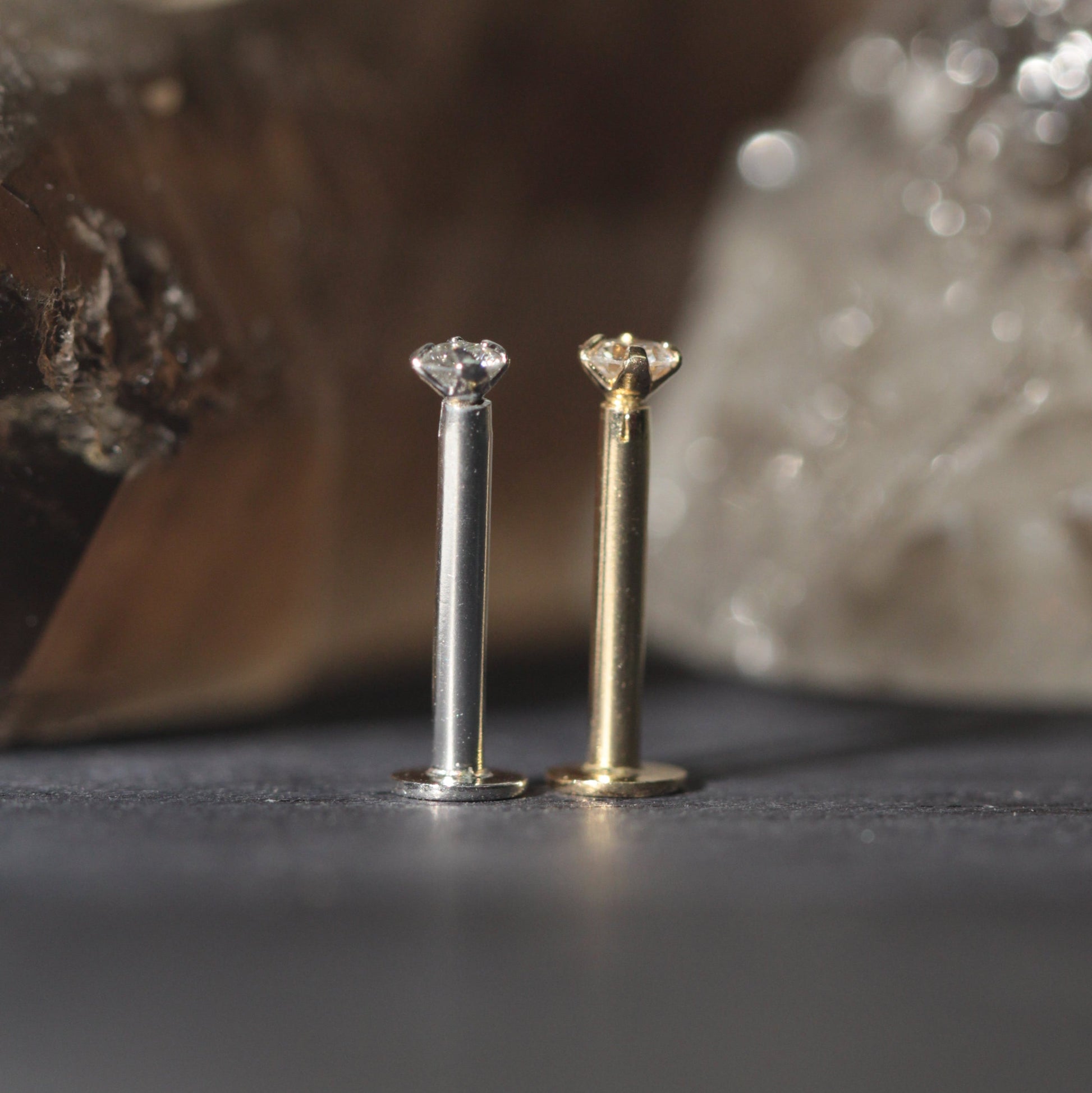 14K Gold with Lab Grown Diamond Jewelled Push Fit Top - Monster Piercing