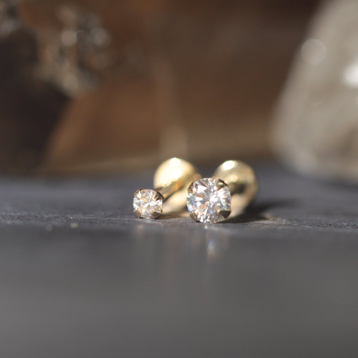 9K Gold CZ Stone Top Internal Push Fit Stud - Monster Piercing